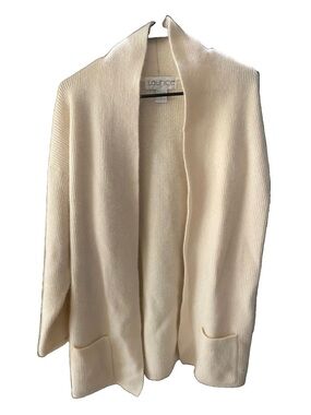 Laurice Vintage Cream Nylon Angora Lambswool Blend Open-Front Ribbed Cardigan L